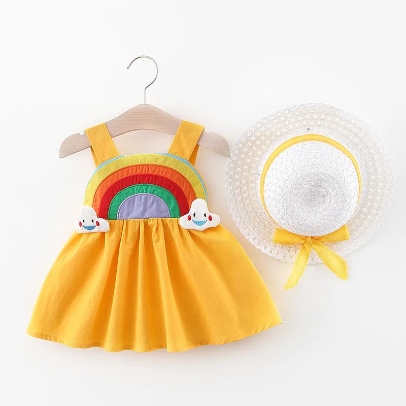 Vestido Infantil Arco Íris (+ Chapéu De BRINDE) | 6-24 Meses