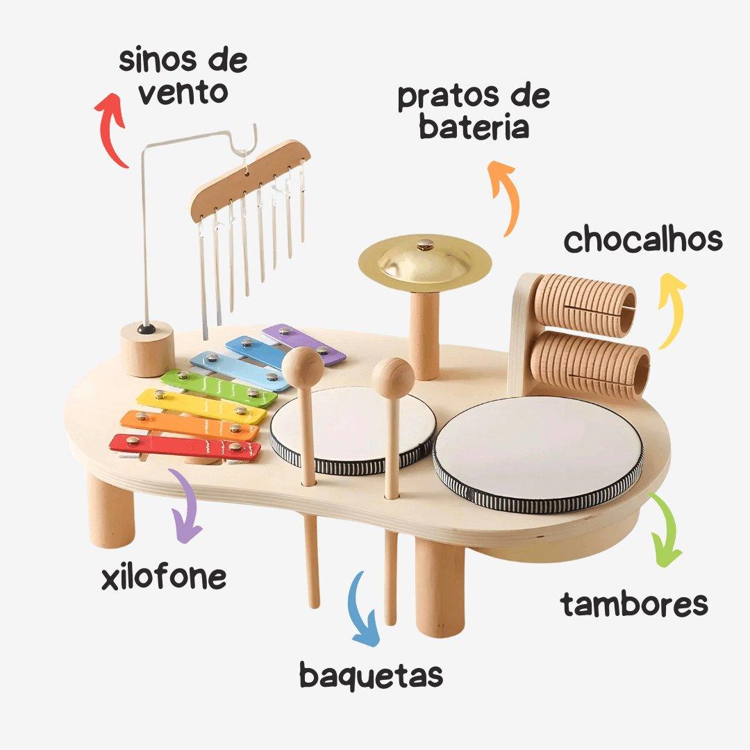 Brinquedo Bateria Infantil Montessori - Instrumentos Musicais de Madeira - ZBaby