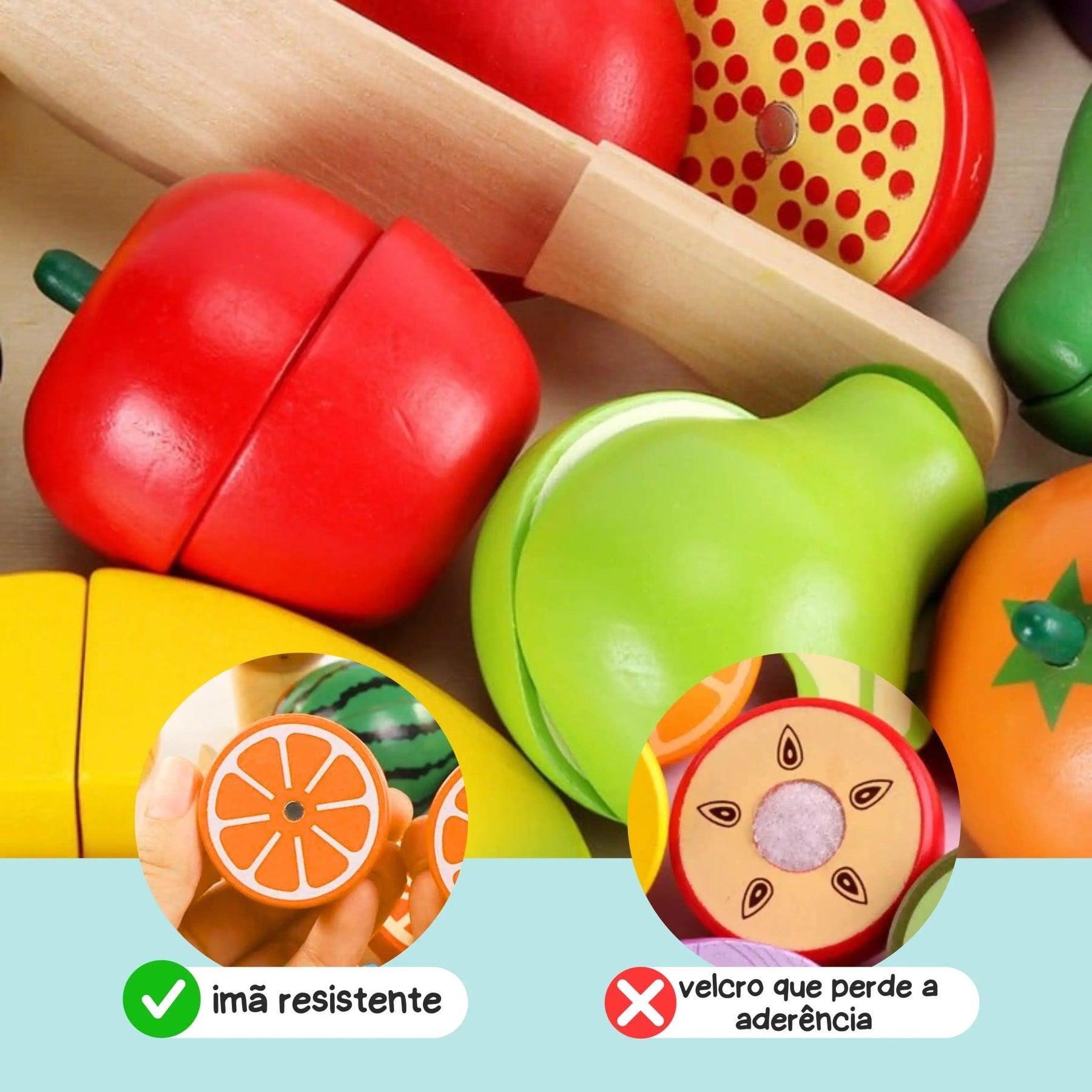 Brinquedo Cozinha Infantil Montessori - Frutas e Comidas de Madeira - ZBaby