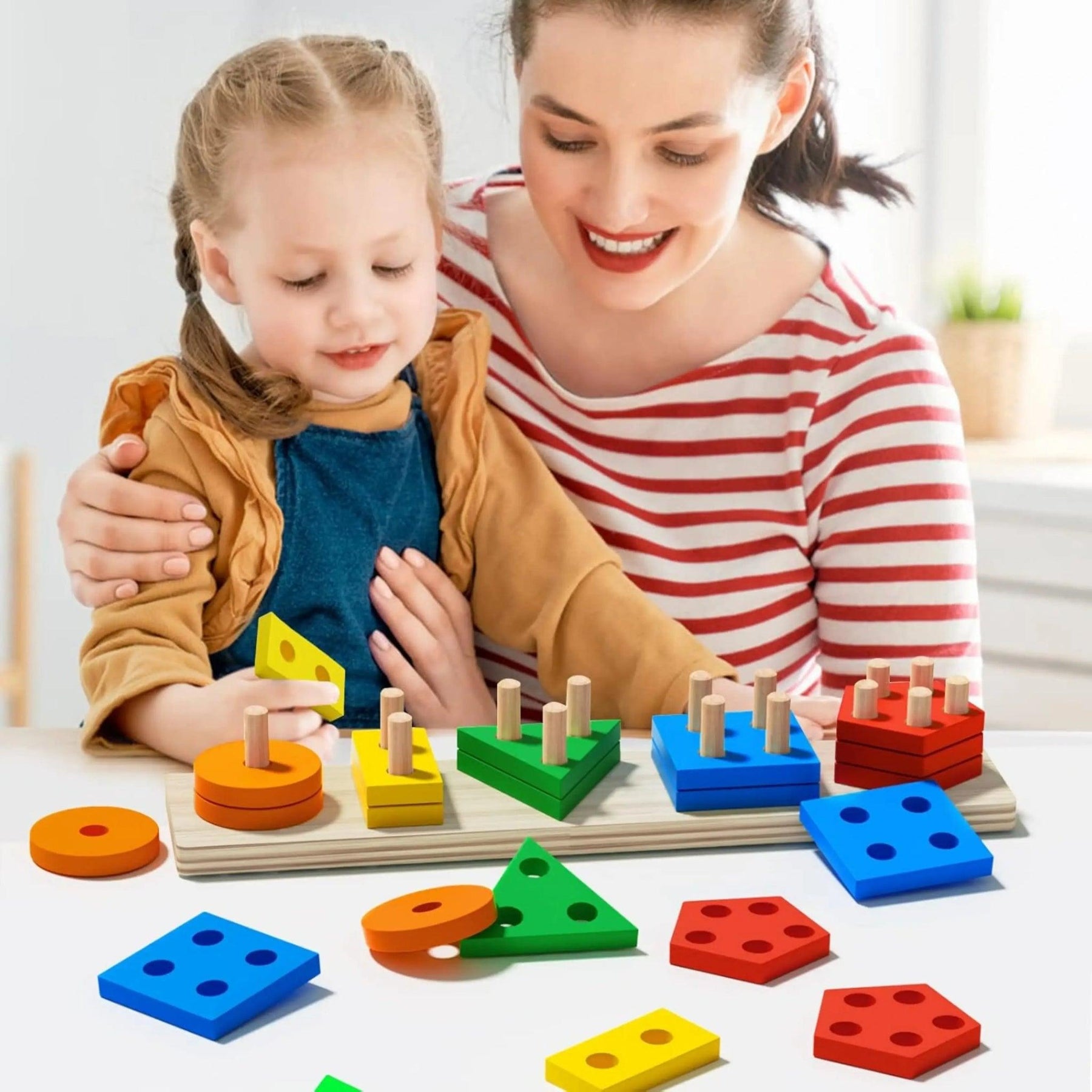 Brinquedo Montessori de Encaixar Formas Geométricas de Madeira - ZBaby