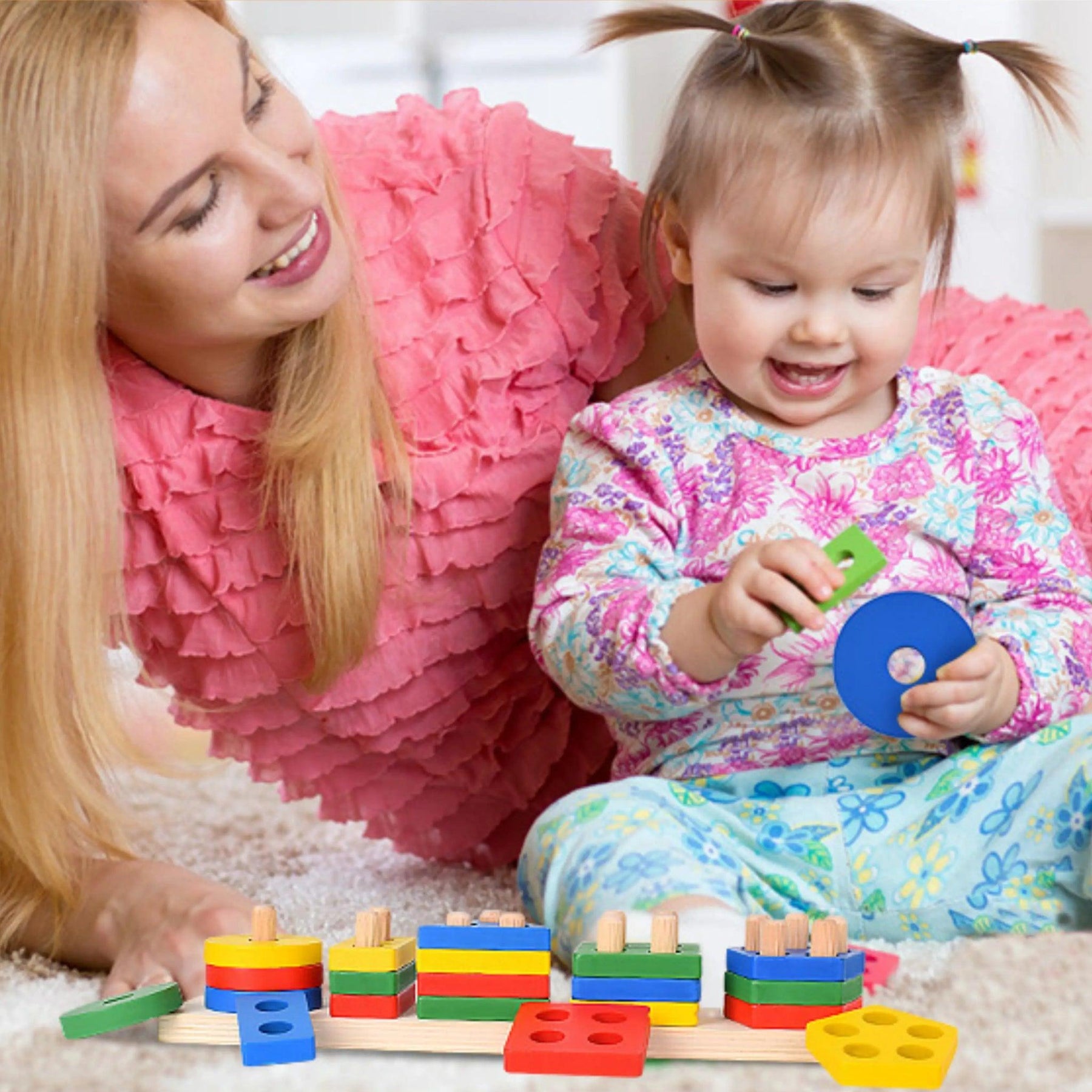 Brinquedo Montessori de Encaixar Formas Geométricas de Madeira - ZBaby