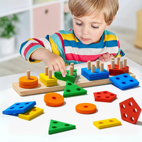 Brinquedo Montessori de Encaixar Formas Geométricas de Madeira - ZBaby