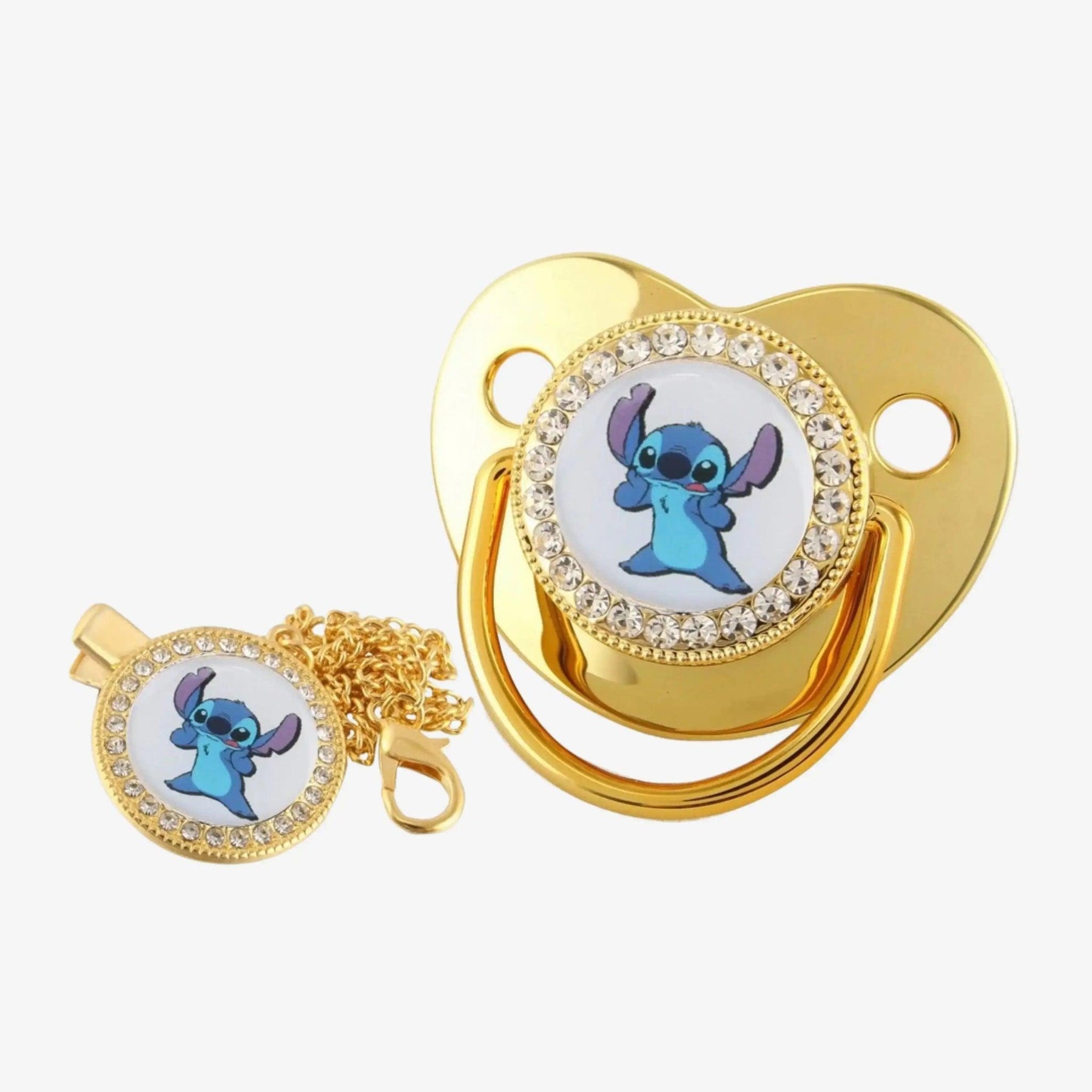 Chupeta Bebê do Lilo & Stitch com Prendedor e Strass - ZBaby