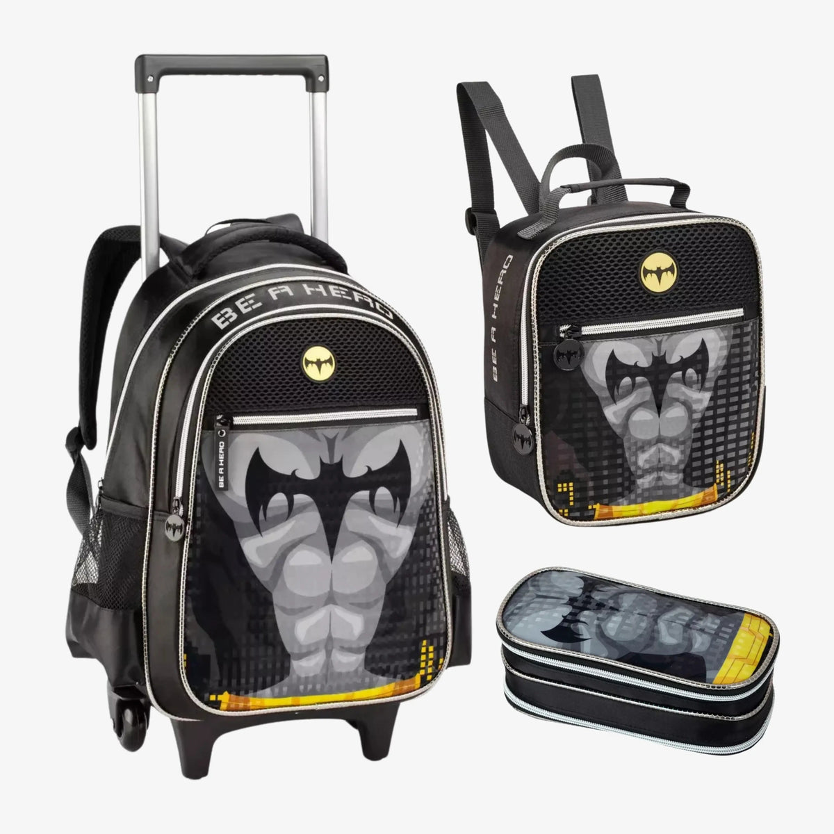 Kit Mochila Batman de Rodinha com Lancheira e Estojo Escolar - ZBaby