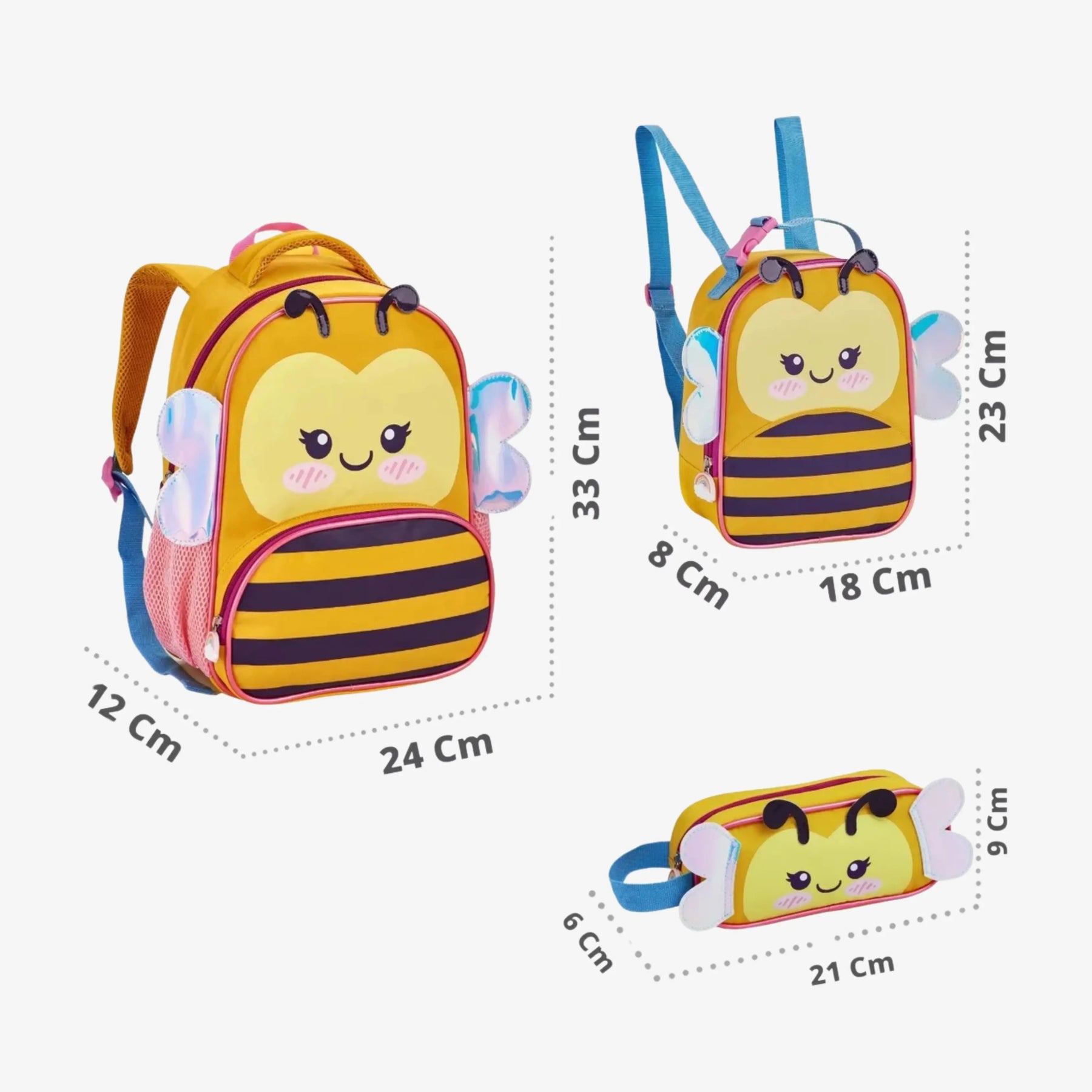 Kit Mochila Infantil Abelha Menina com Lancheira e Estojo Escolar - ZBaby