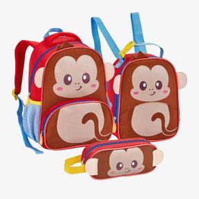 Kit Mochila Infantil Macaco com Lancheira e Estojo Escolar - ZBaby