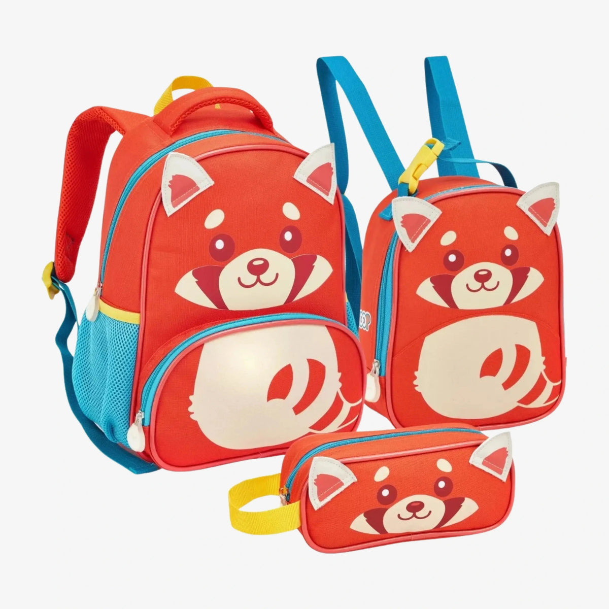 Kit Mochila Infantil Panda Vermelho com Lancheira e Estojo Escolar - ZBaby