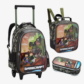 Kit Mochila Minecraft de Rodinha com Lancheira e Estojo Escolar - ZBaby