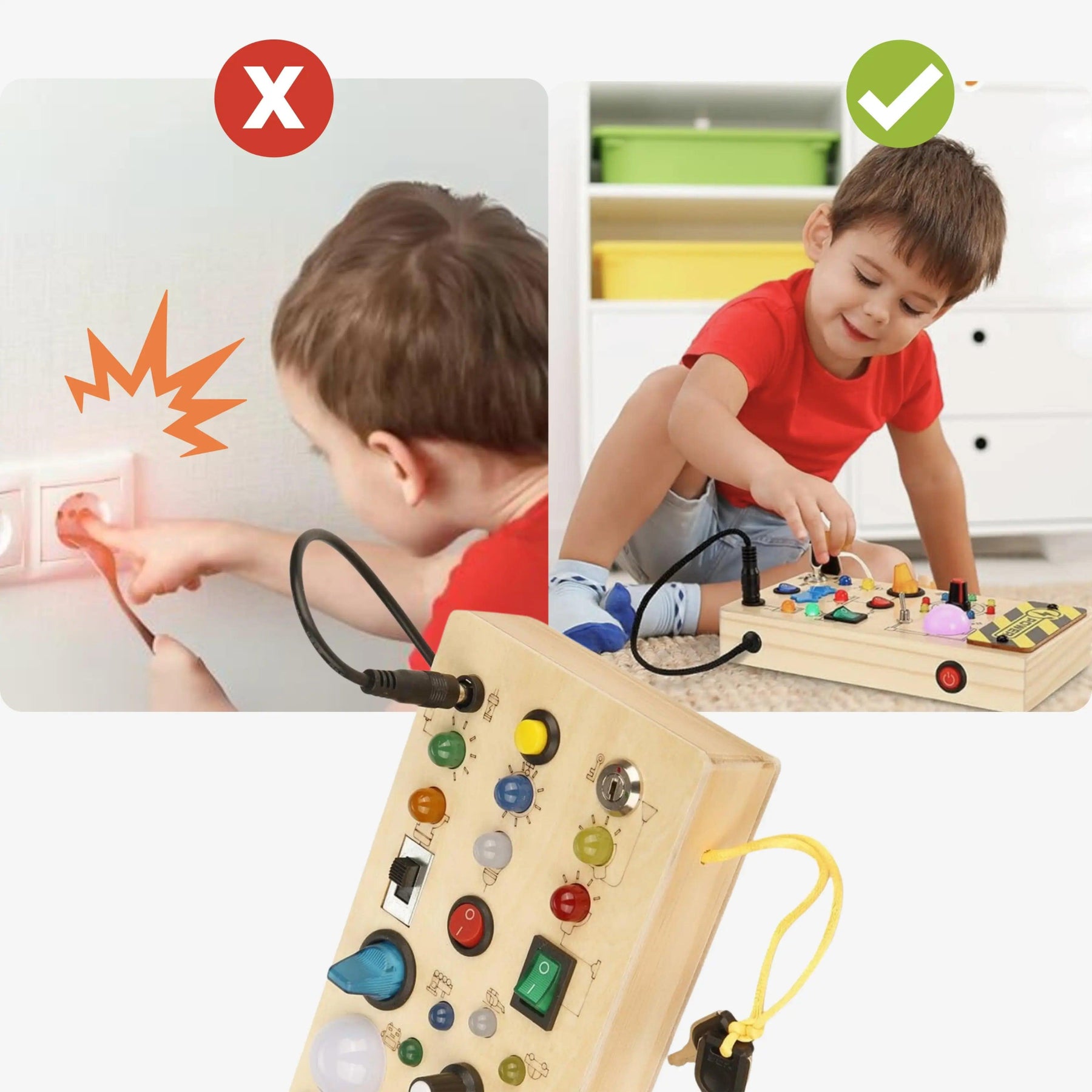 Painel Sensorial Montessori - Interruptor de Luzes com Botões - ZBaby