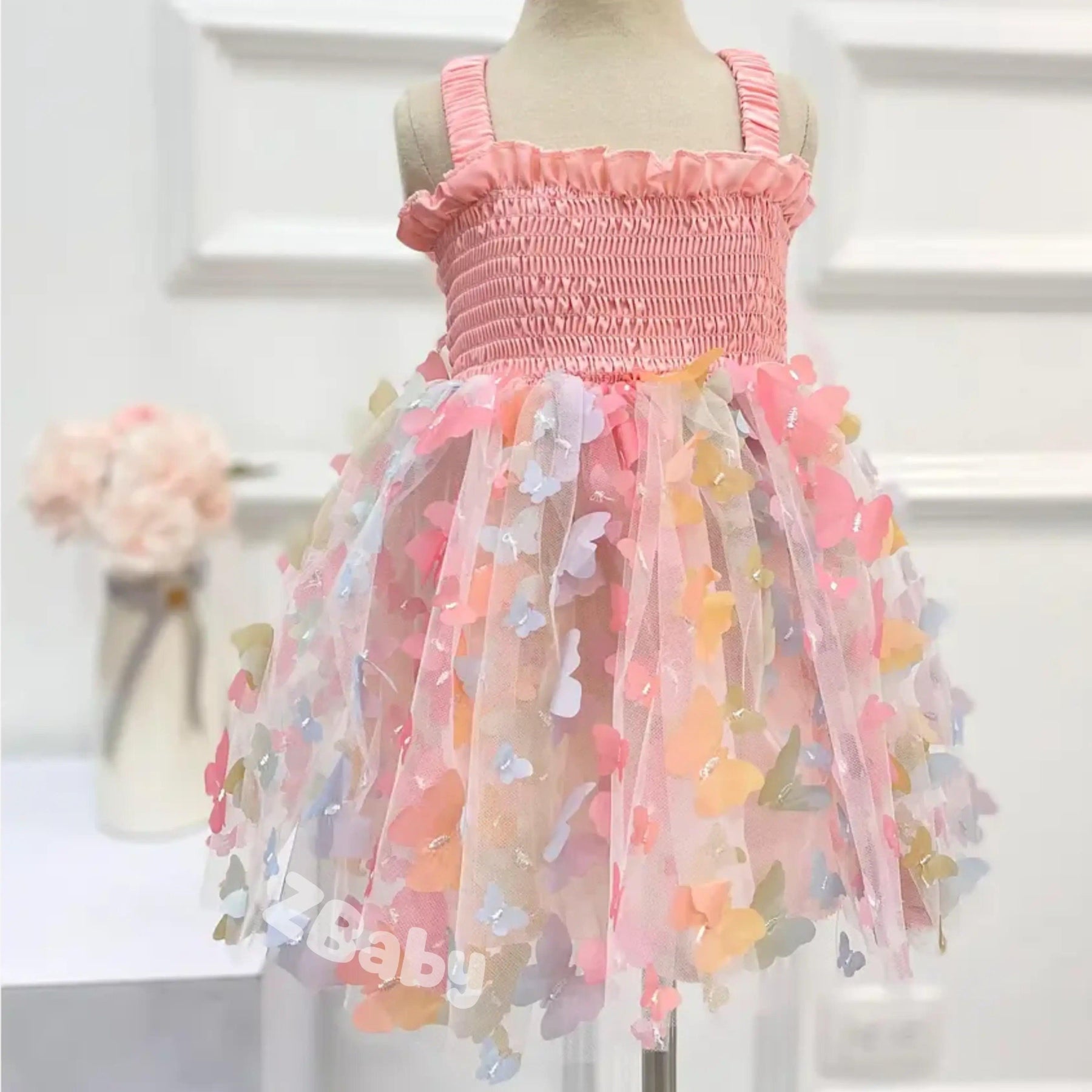 Vestido Infantil Borboletas Rosa para Festa - ZBaby