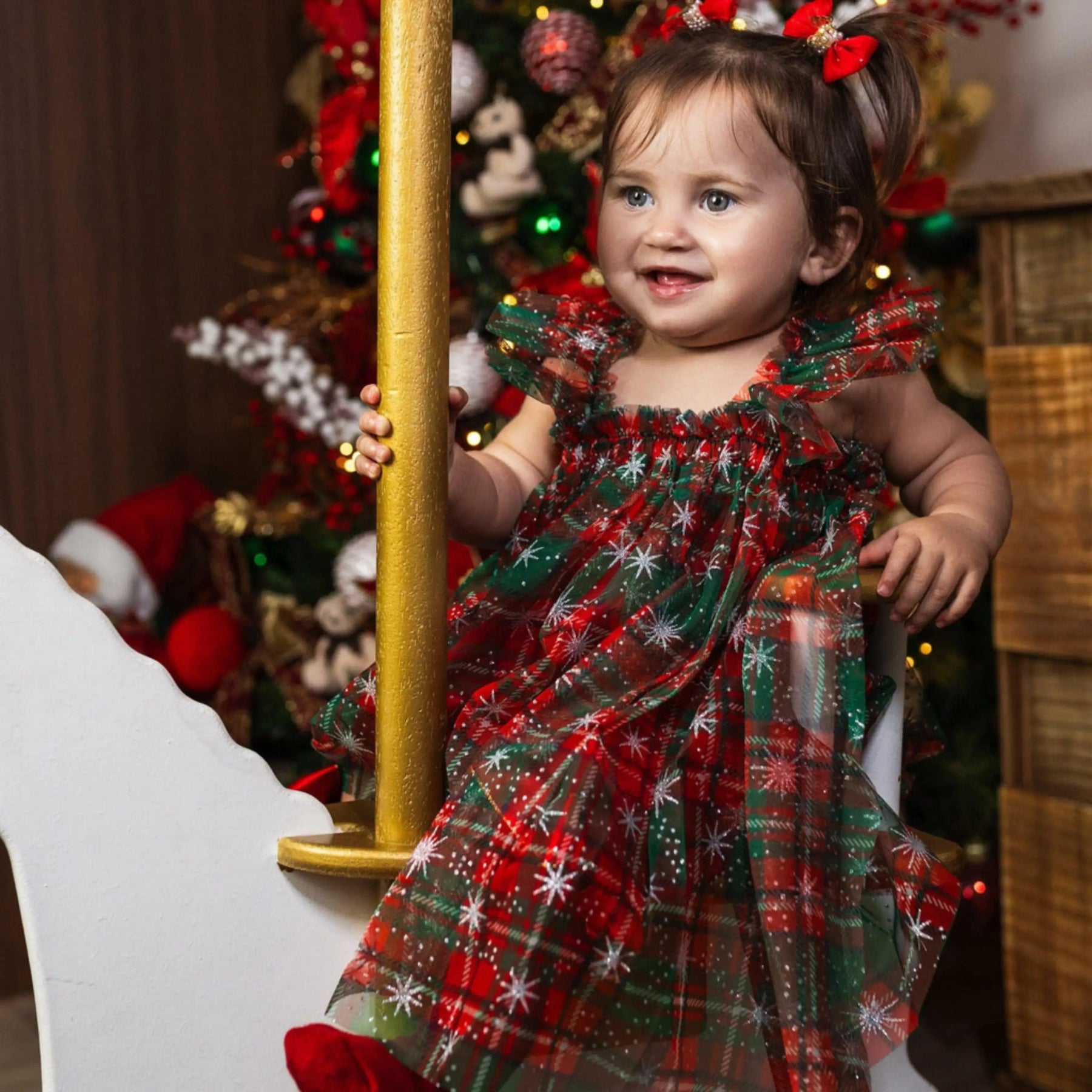 Vestido Infantil de Natal Vermelho Xadrez - ZBaby